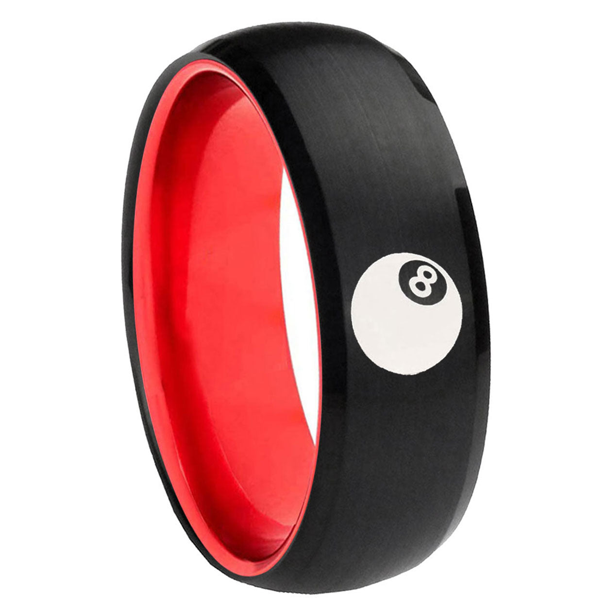 8mm 8 Ball Dome Black And Red Tungsten Wedding Engraving Ring