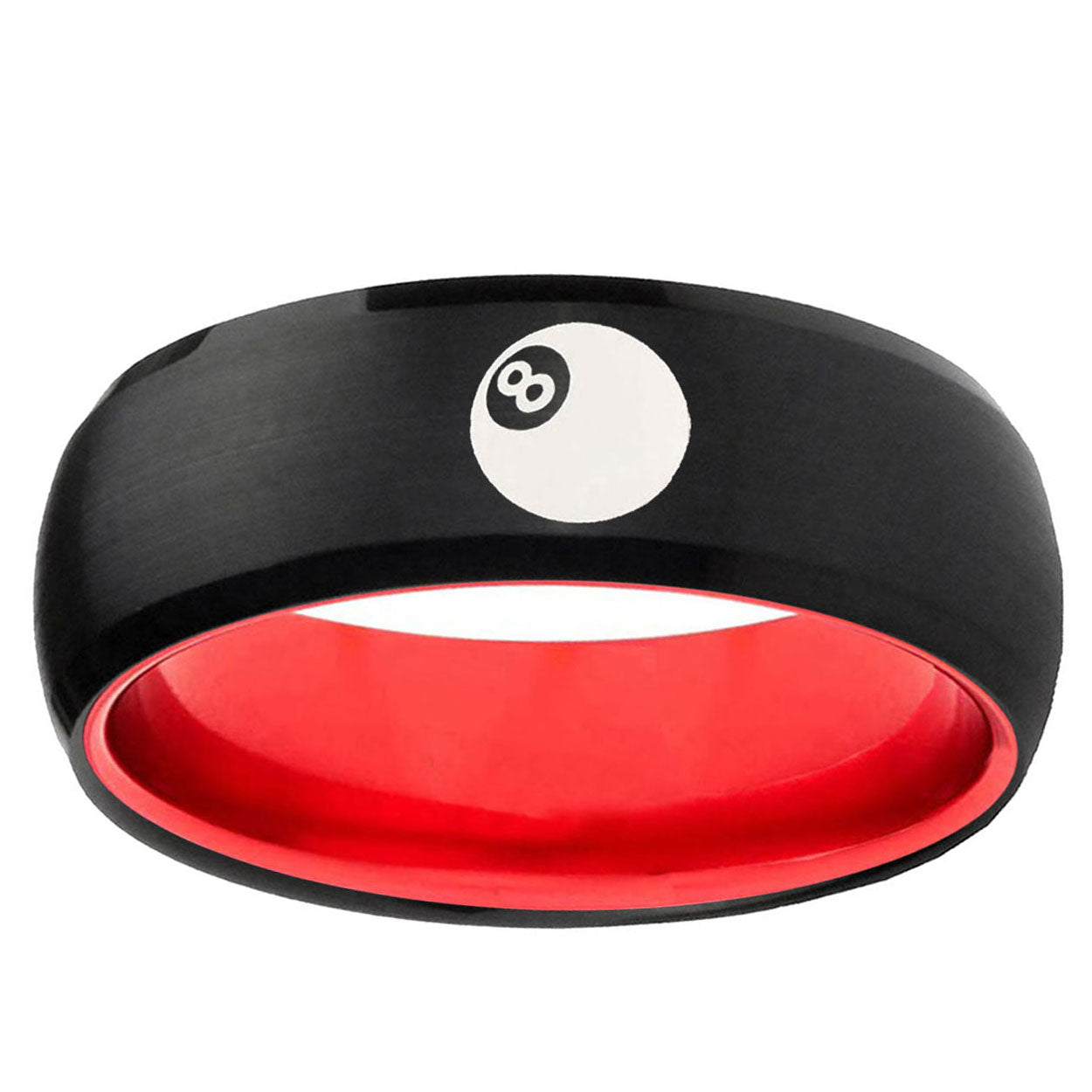 8 Ball Dome Black And Red Tungsten Wedding Engraving Ring