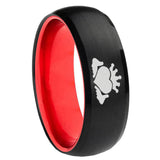 8mm Claddagh Design Dome Black And Red Tungsten Carbide Anniversary Ring