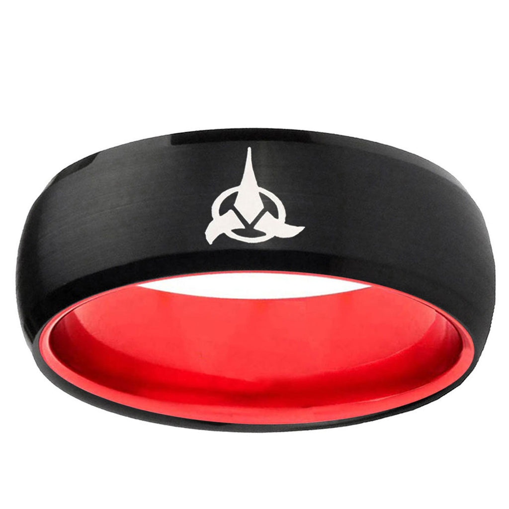 Klingon Dome Black And Red Tungsten Carbide Engraved Ring