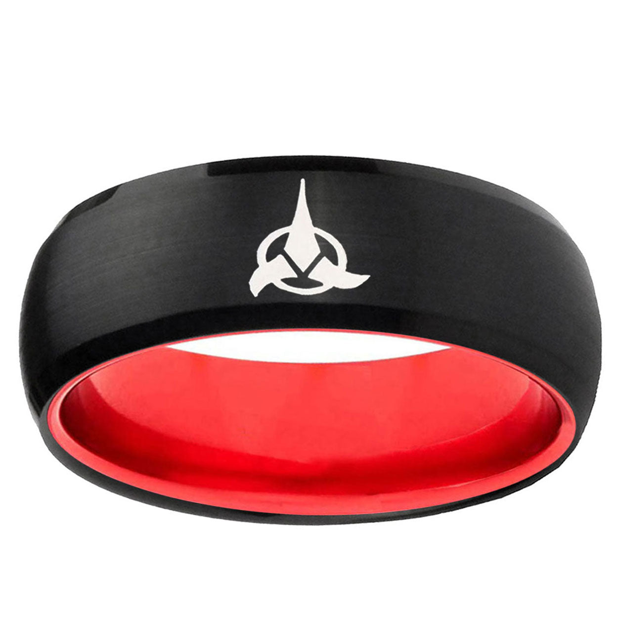 Klingon Dome Black And Red Tungsten Carbide Engraved Ring