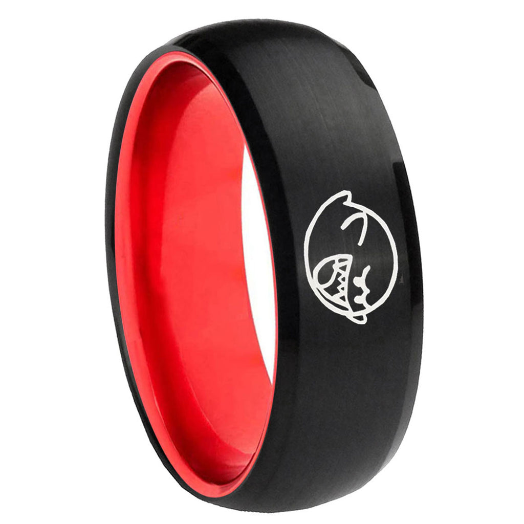 8mm Mario Boo Ghost Dome Black Red Tungsten Men's Ring Fashion