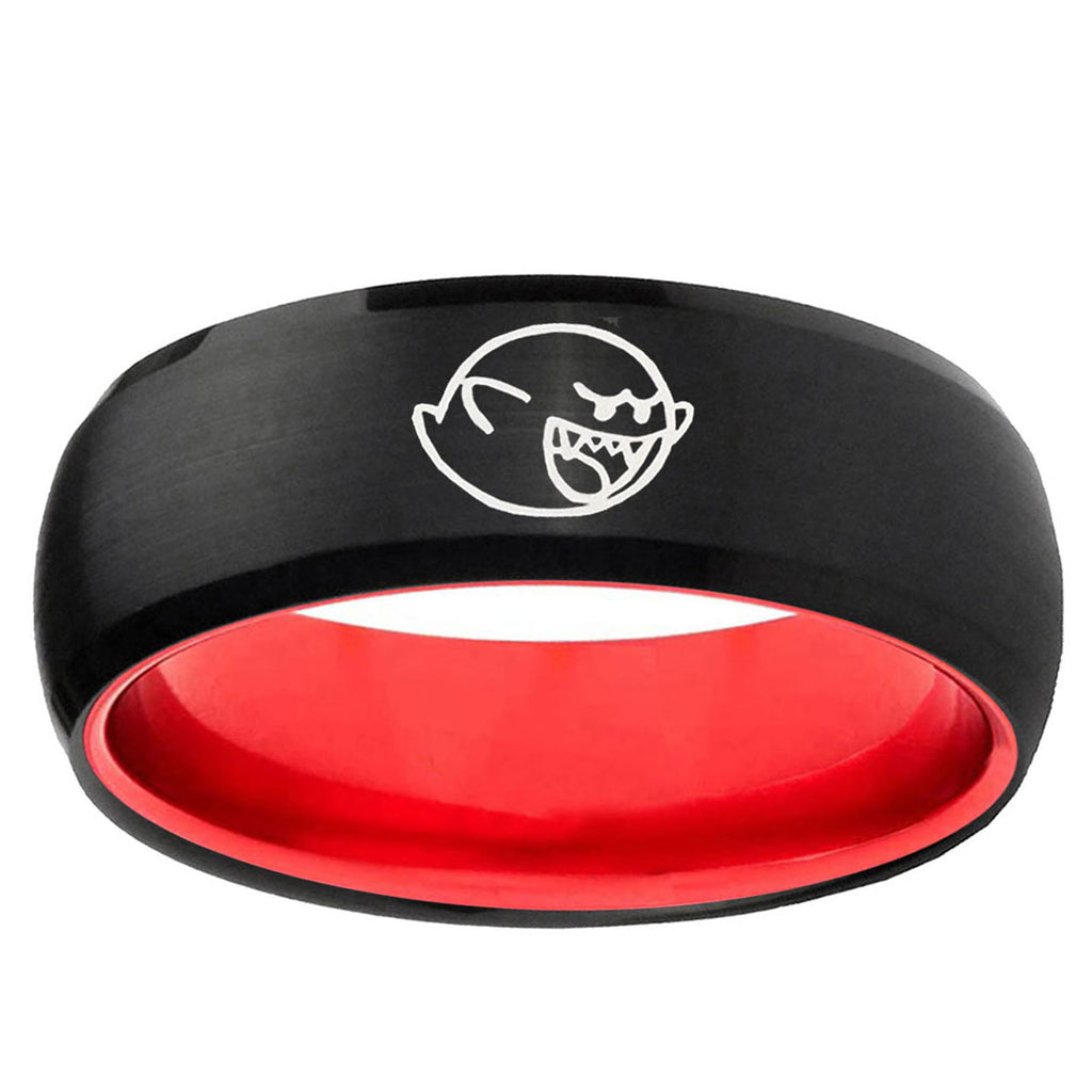 Mario Boo Ghost Dome Black Red Tungsten Men's Ring Fashion
