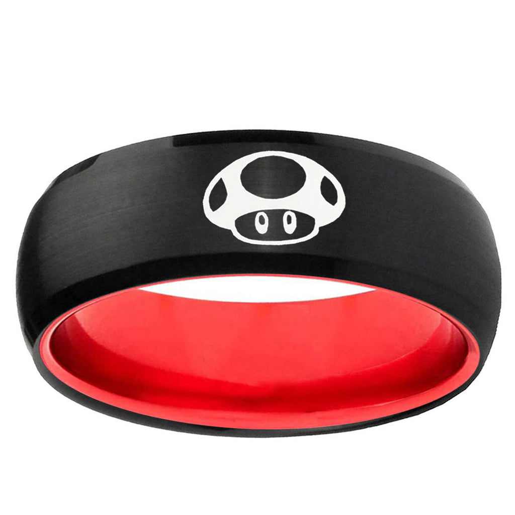 Mario Mushroom Dome Black And Red Tungsten Men's Bands Ring