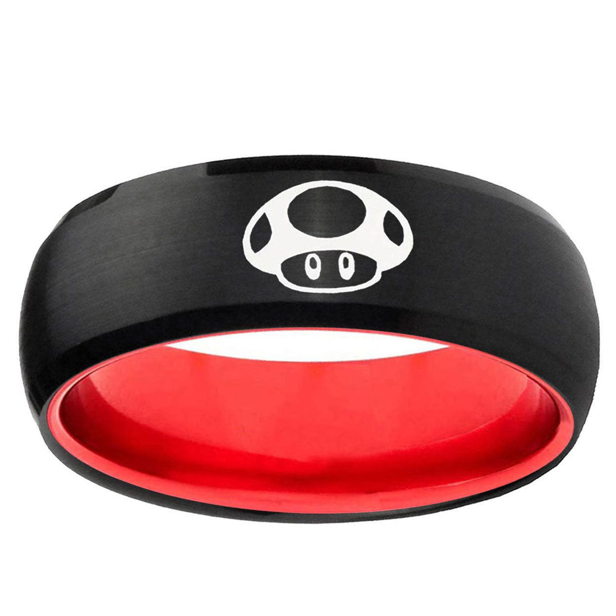 Mario Mushroom Dome Black And Red Tungsten Men's Bands Ring