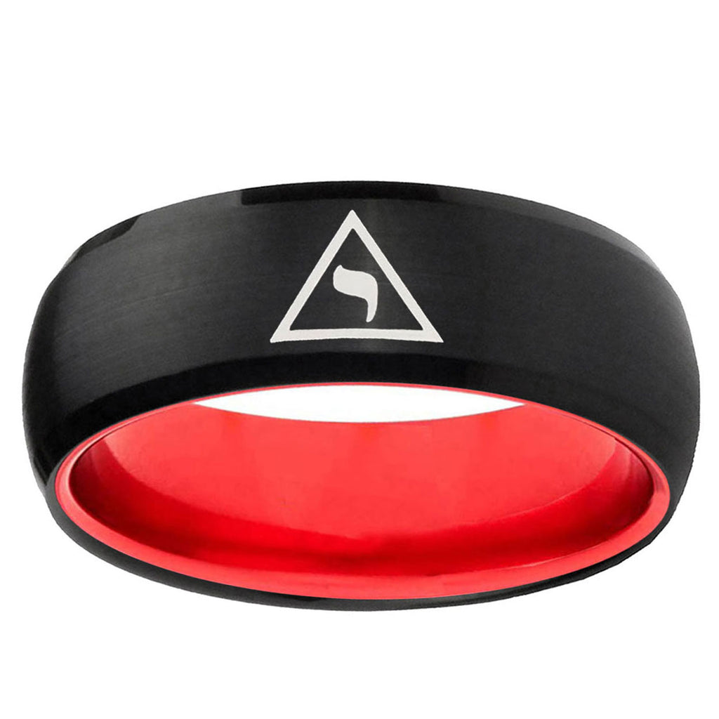 Masonic Yod Dome Black And Red Tungsten Engagement Band