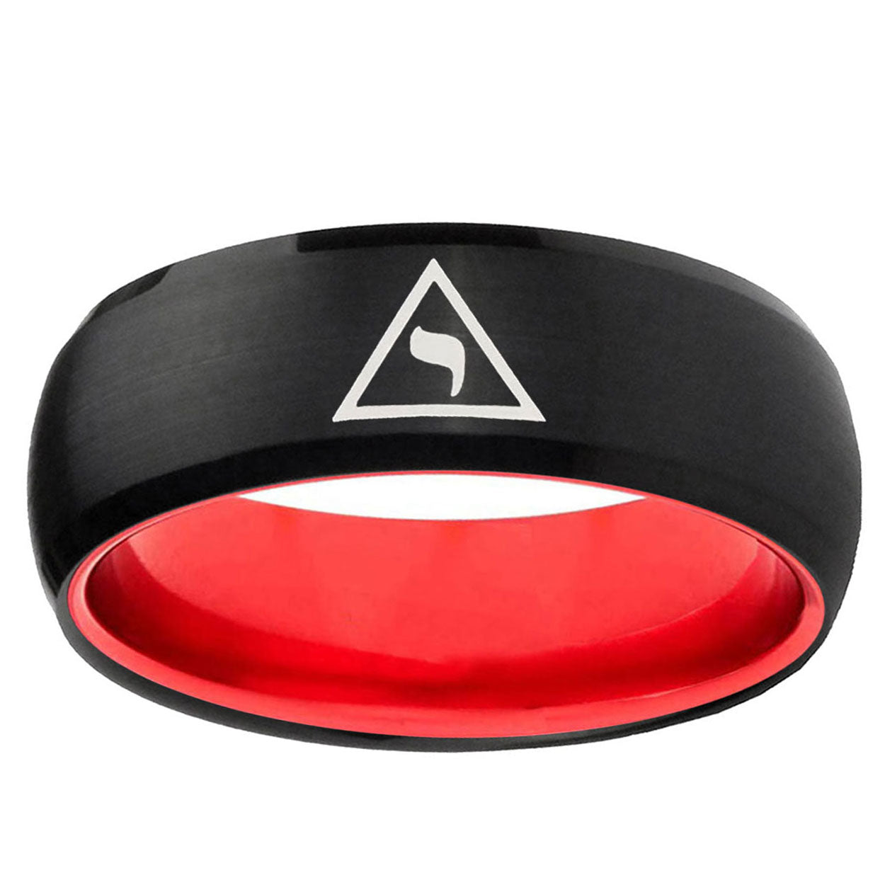 Masonic Yod Dome Black And Red Tungsten Engagement Band