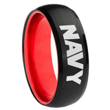 8mm Navy Dome Black And Red Tungsten Carbide Men's Wedding Band
