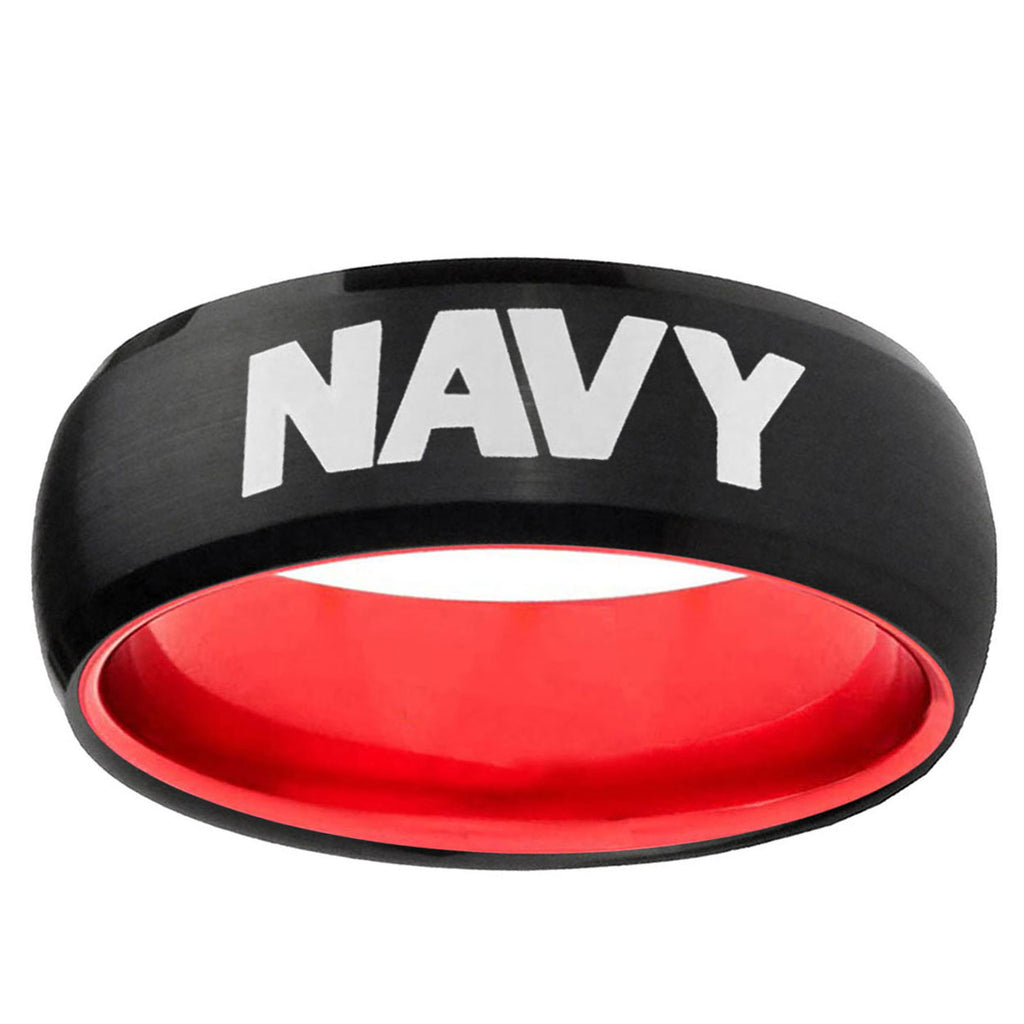 Navy Dome Black And Red Tungsten Carbide Men's Wedding Band