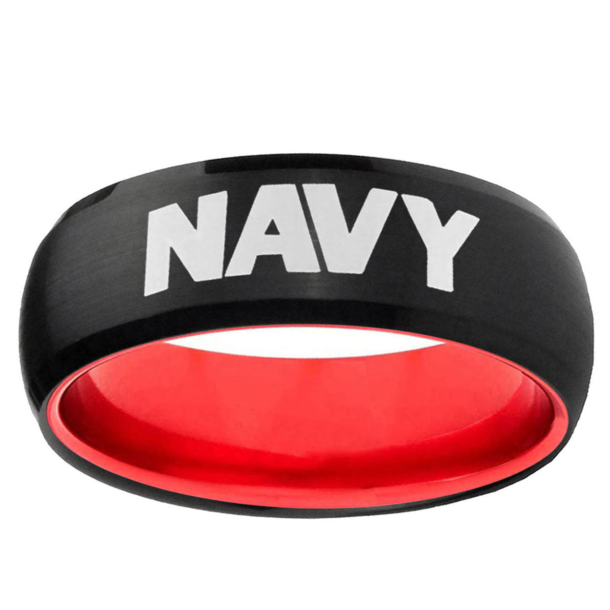 Navy Dome Black And Red Tungsten Carbide Men's Wedding Band