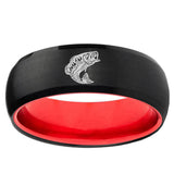Fishing Dome Black And Red Tungsten Carbide Promised Ring