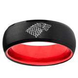 Game Of Thrones House Stark Direwolf Dome Black And Red Tungsten Ring