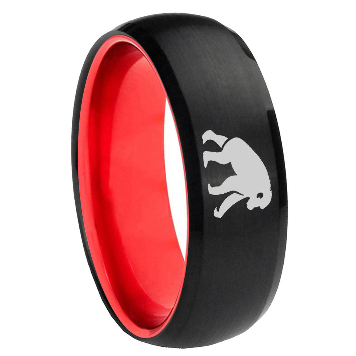 8mm Chimpanzee Dome Black And Red Tungsten Custom Ring