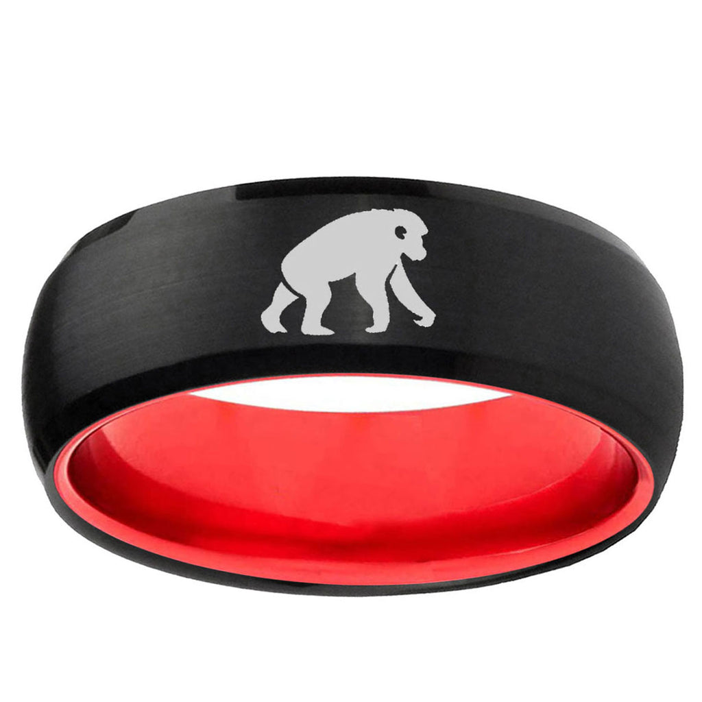 Chimpanzee Dome Black And Red Tungsten Custom Ring