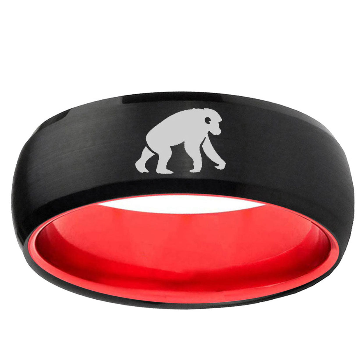 Chimpanzee Dome Black And Red Tungsten Custom Ring