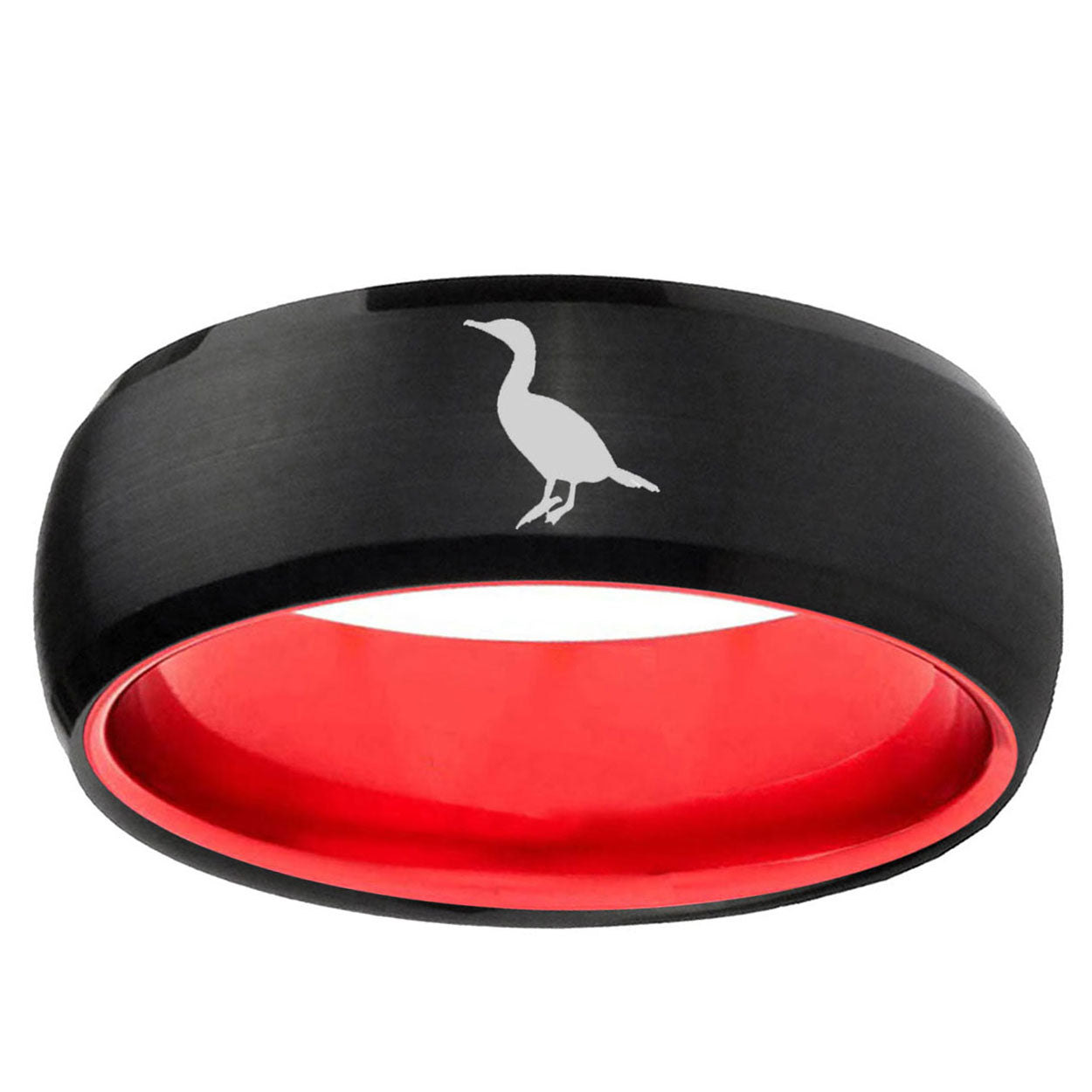 Cormorant Dome Black And Red Tungsten Wedding Band Ring