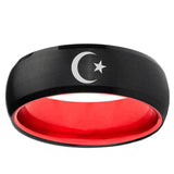 Crescent Moon Stars Dome Black And Red Tungsten Engagement Ring