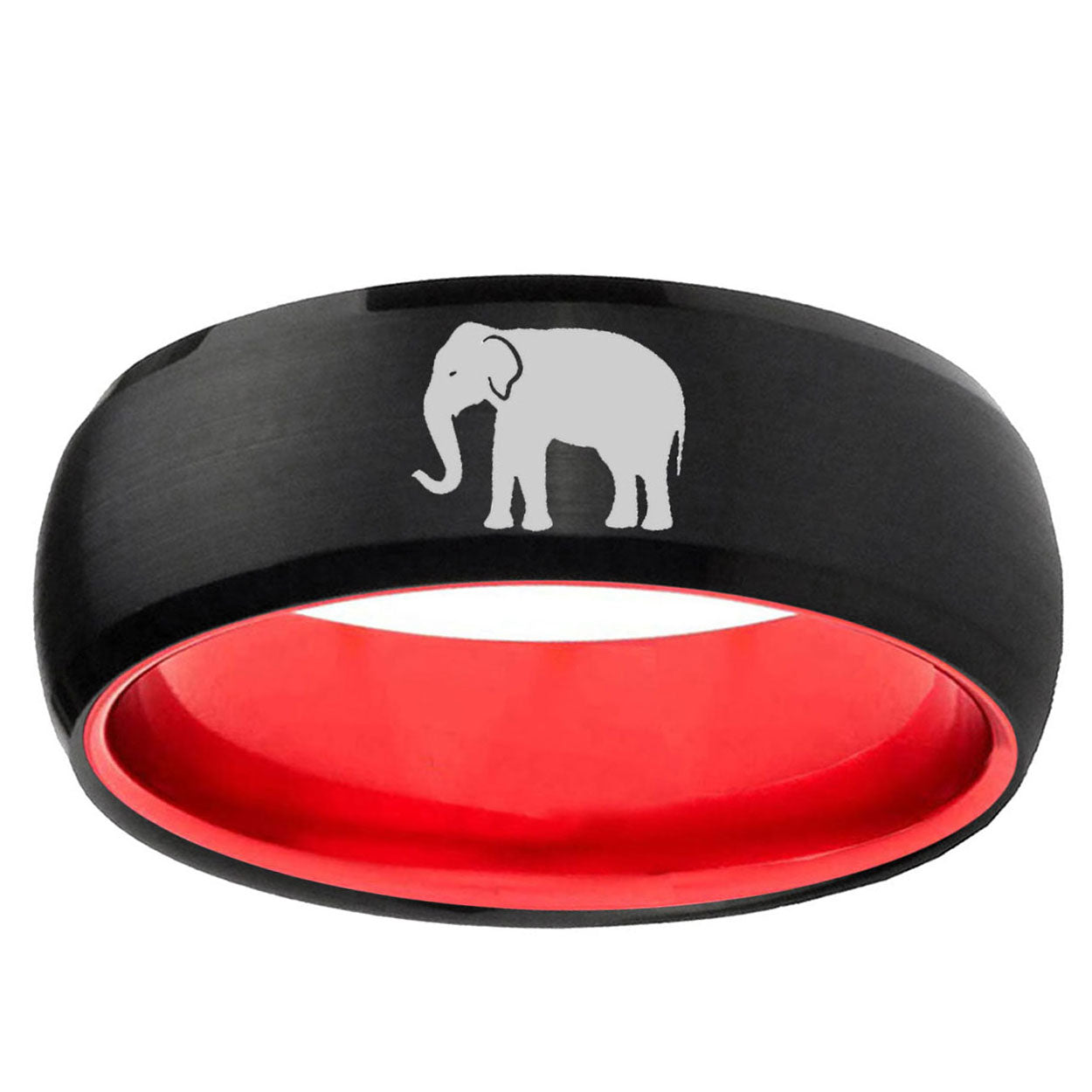 Elephant Dome Black And Red Tungsten Band Ring