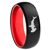 8mm Hammerhead Shark Dome Black And Red Tungsten Ring