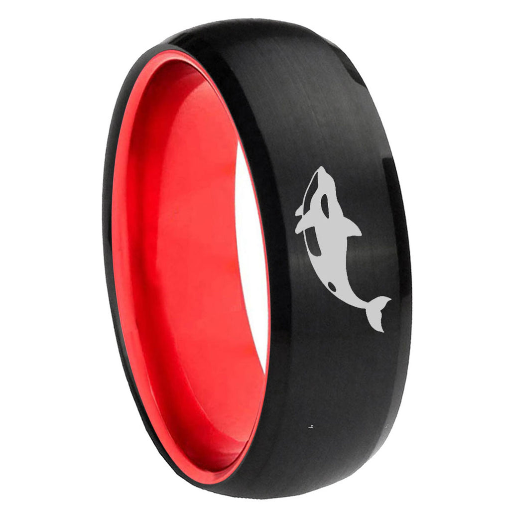 8mm Keller Whale Dome Black And Red Tungsten Carbide Men's Ring