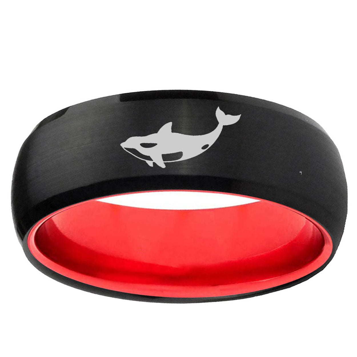 Keller Whale Dome Black And Red Tungsten Carbide Men's Ring