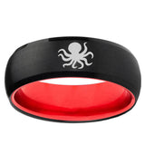 Octopus Dome Black And Red Tungsten Engraved Band