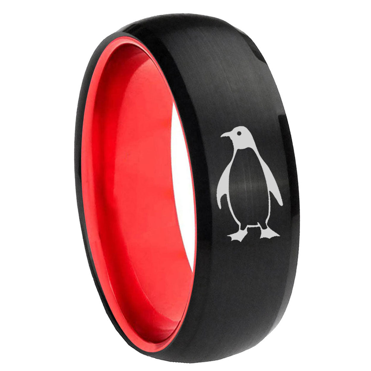 8mm Penguin Dome Black And Red Tungsten Carbide Engagement Ring