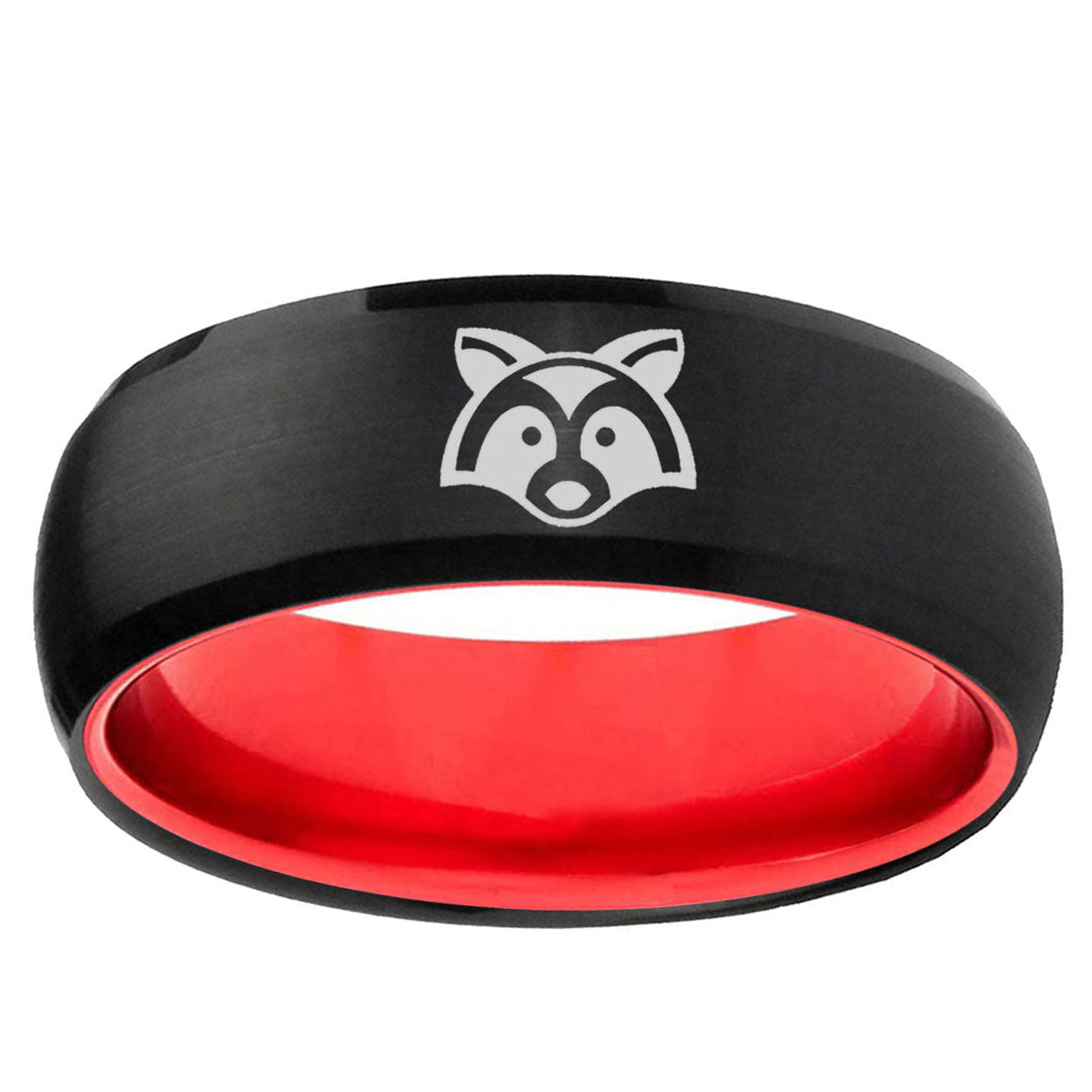 Raccoon Animal Dome Black And Red Tungsten Wedding Ring