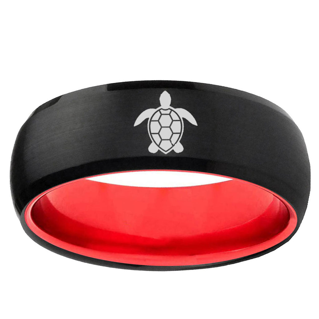 Sea Turtle Design Dome Black And Red Tungsten Engage Ring