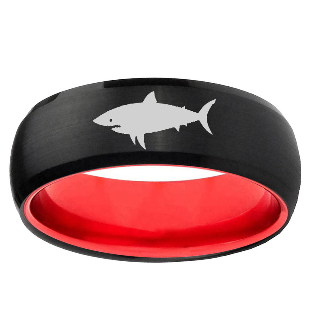 Shark Dome Black And Red Tungsten Carbide Promised Ring