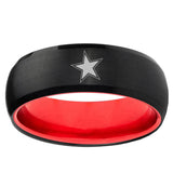 Cowboys Star Dome Black And Red Tungsten Men's Ring