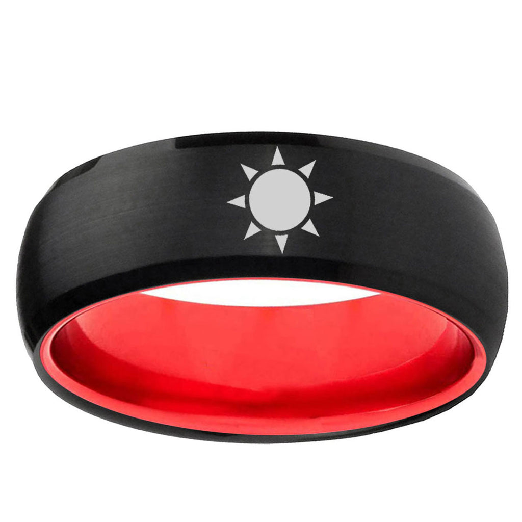 Sun Design Dome Black And Red Tungsten Wedding Bands