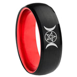 8mm Triple Moon Dome Black And Red Tungsten Carbide Men's Band