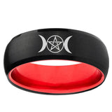 Triple Moon Dome Black And Red Tungsten Carbide Men's Band