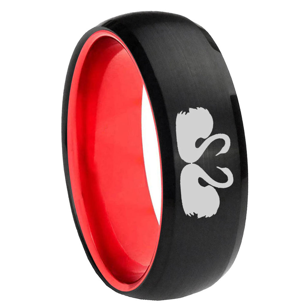 8mm Swans Design Dome Black And Red Tungsten Wedding Ring