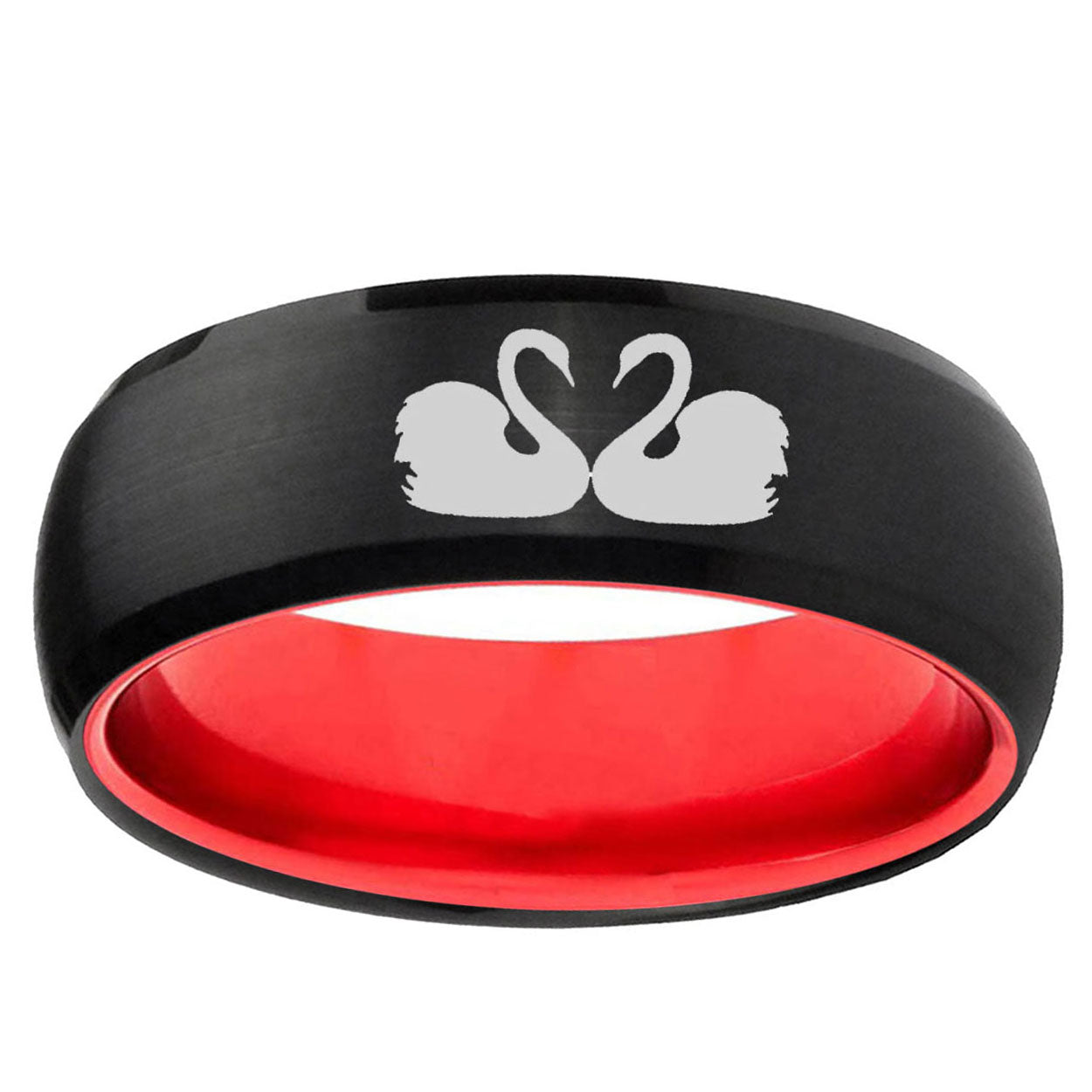 Swans Design Dome Black And Red Tungsten Wedding Ring