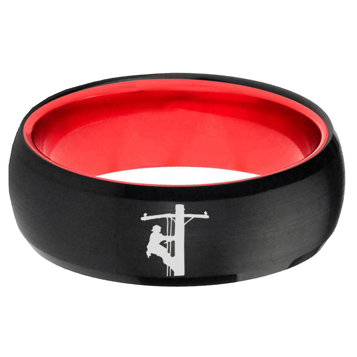 Lineman Symbol Dome Black Red Comfort Wedding Band