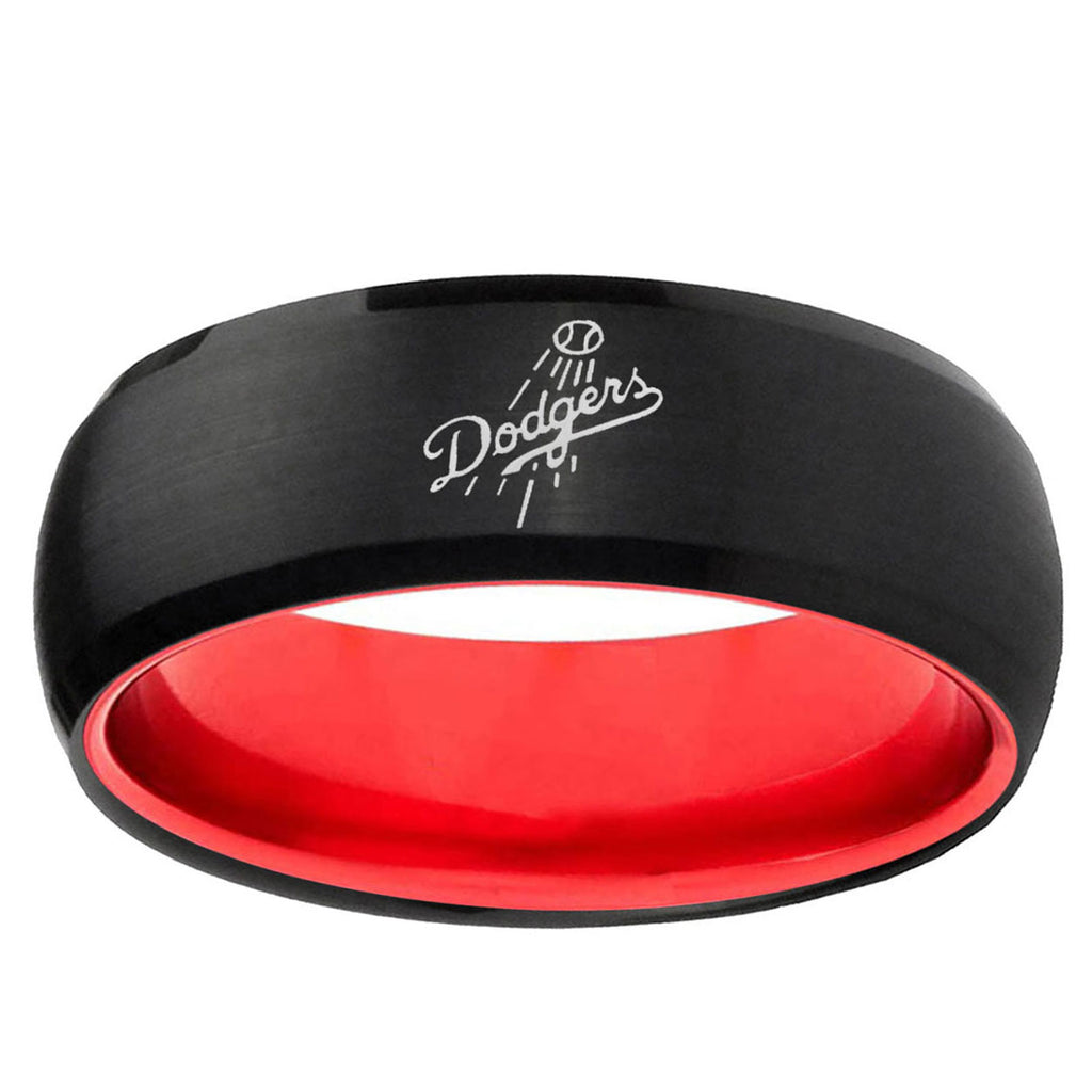LA Dogers MLB Baseball Dome Black Red Tungsten Ring