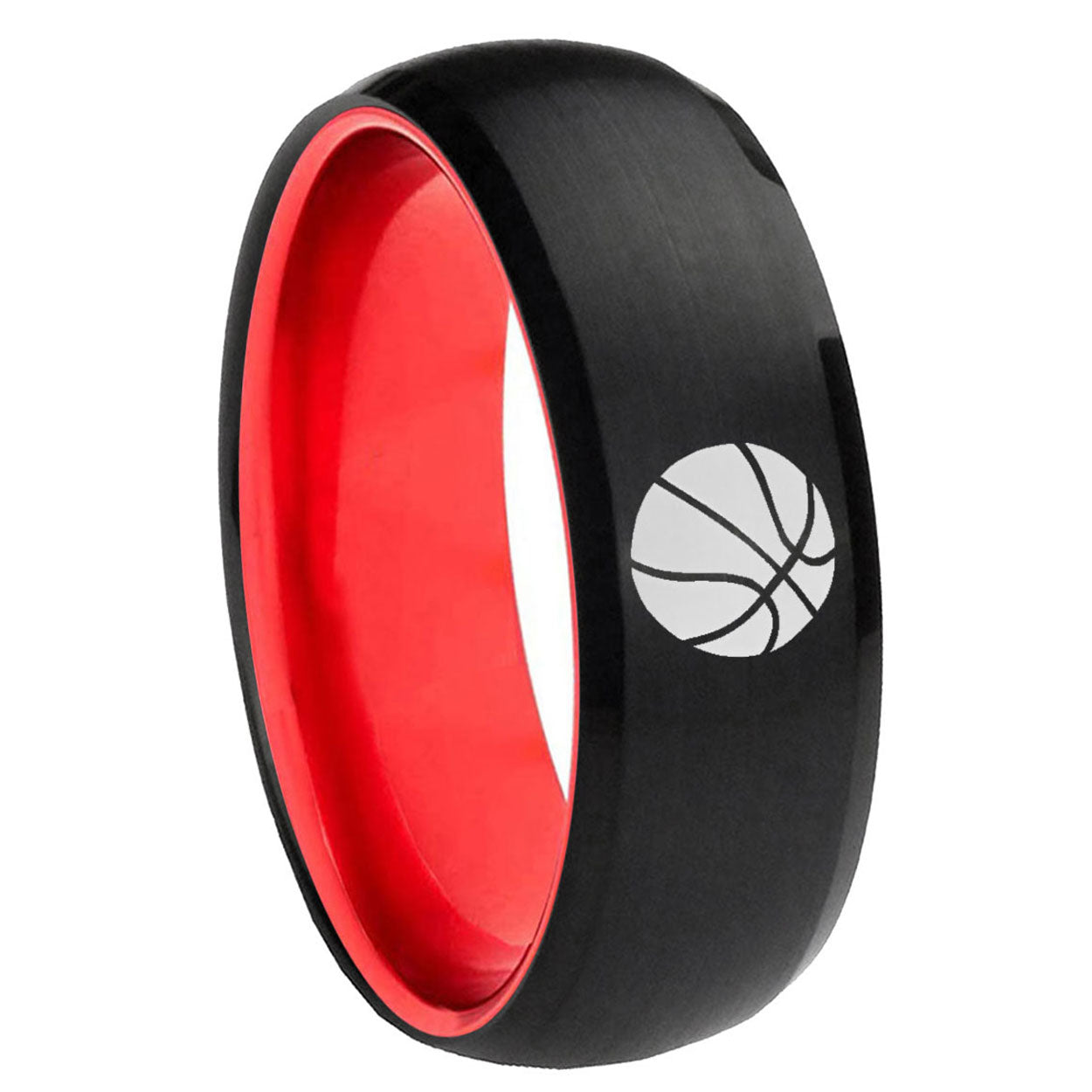 8mm Basketball Dome Black And Red Tungsten Men's Promise Ring