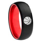 8mm Basketball Dome Black And Red Tungsten Carbide Men's Promise Ring