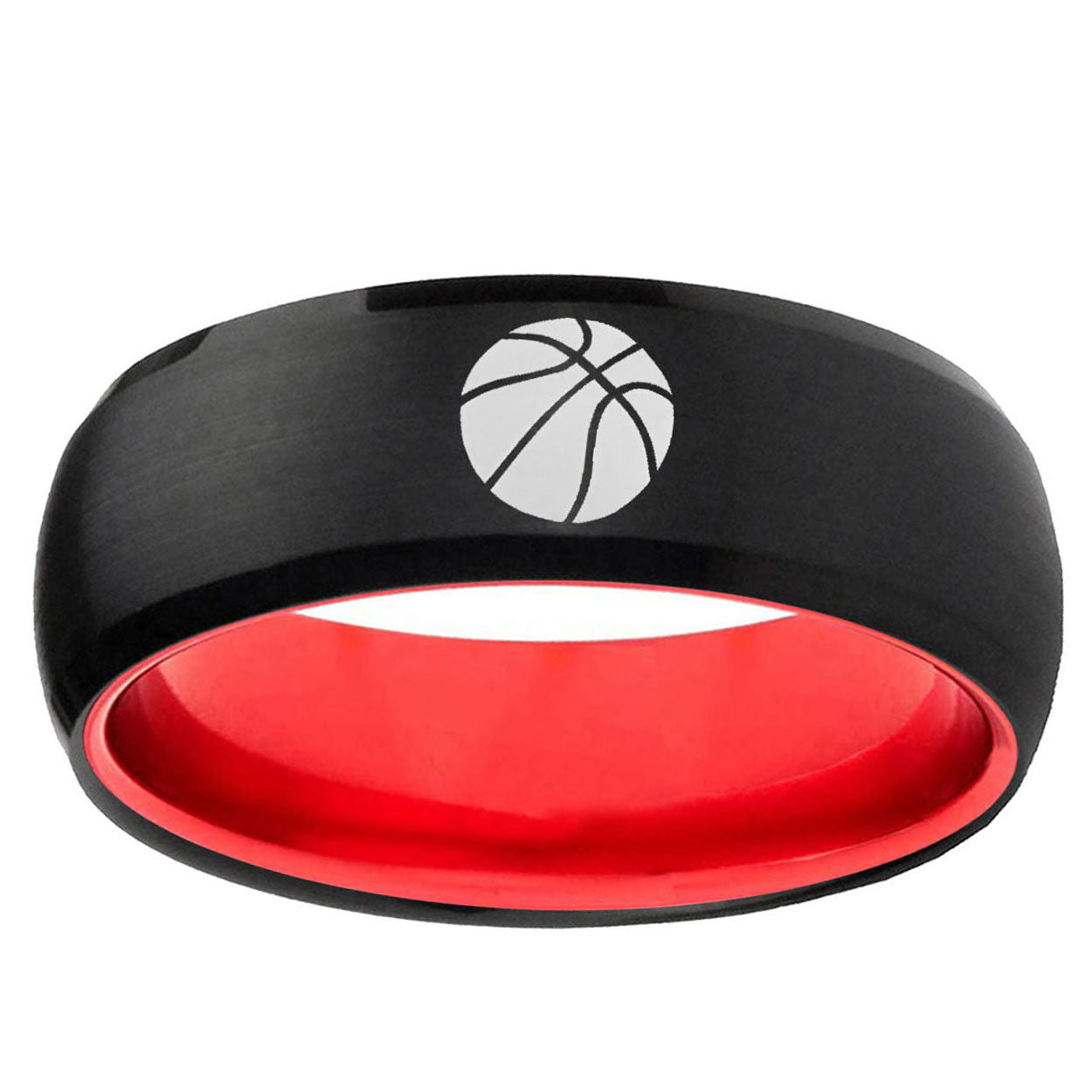 Basketball Dome Black And Red Tungsten Men's Promise Ring