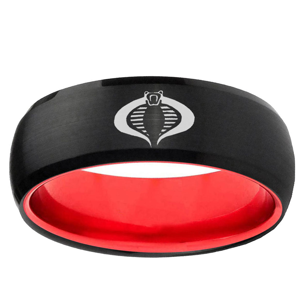 Cobra Dome Black And Red Tungsten Men's Ring Personalized
