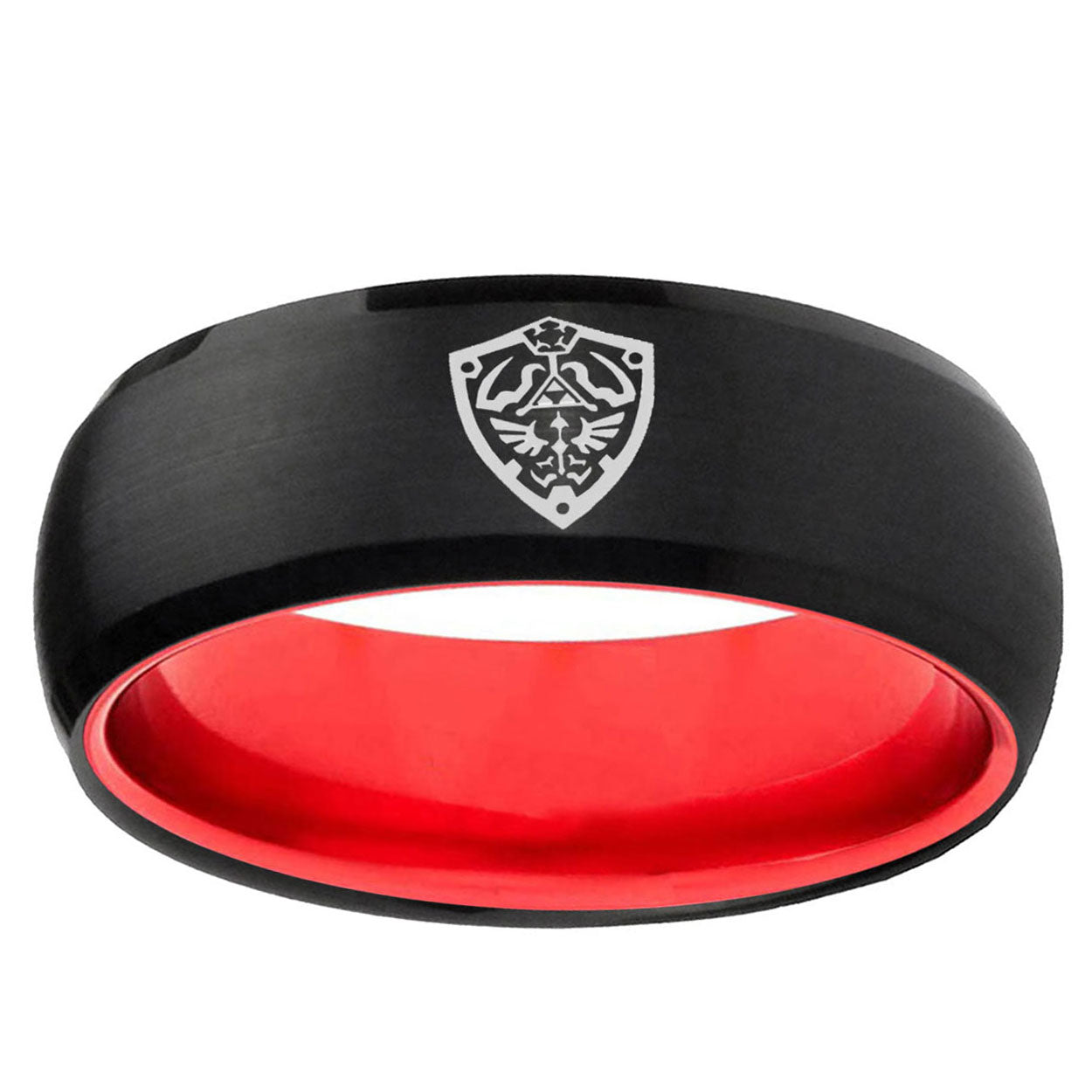 Zelda Hylian Shield Dome Black And Red Tungsten Men Bands