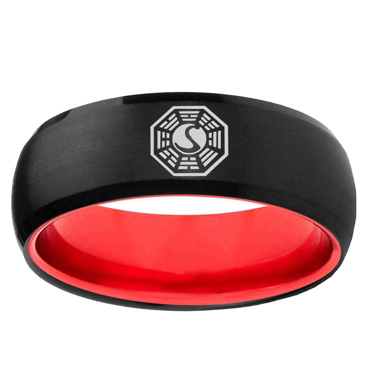 Lost Dharma Dome Black And Red Tungsten Men's Wedding Ring