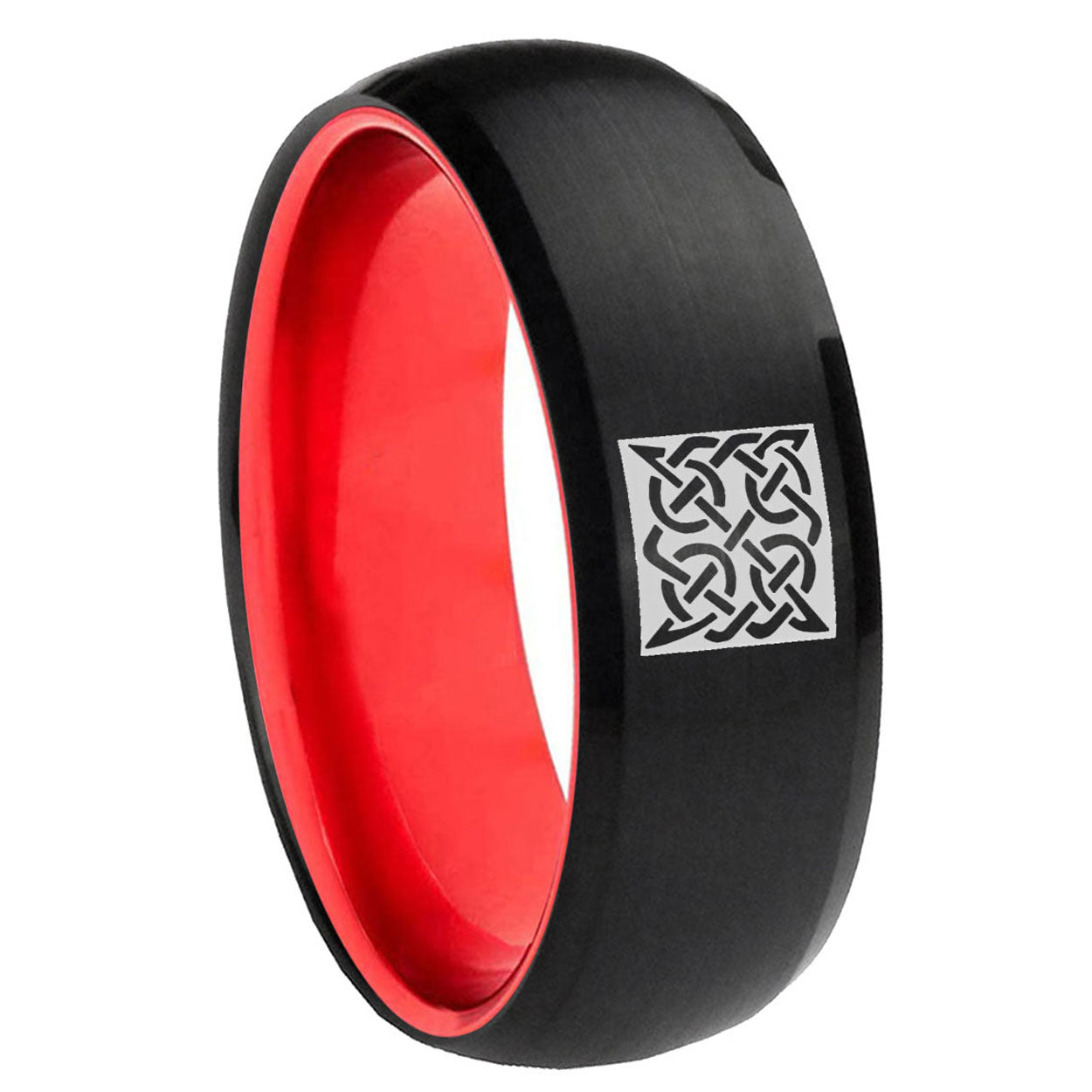 8mm Celtic Design Dome Black And Red Tungsten Personalized Ring