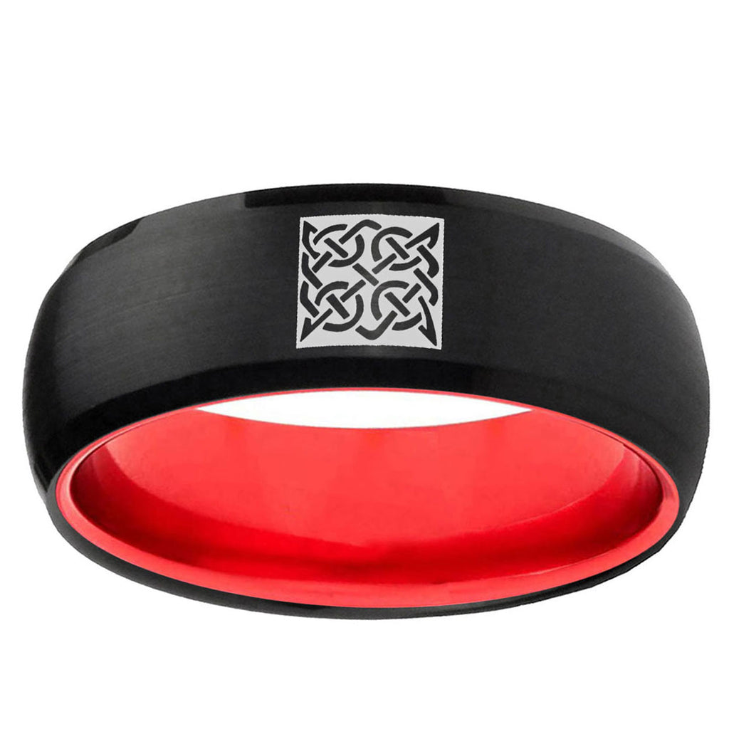 Celtic Design Dome Black And Red Tungsten Personalized Ring