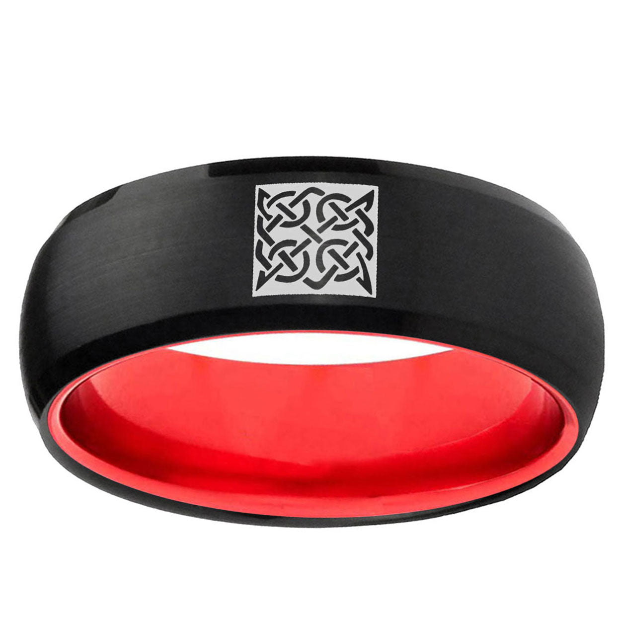 Celtic Design Dome Black And Red Tungsten Personalized Ring
