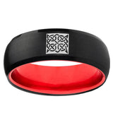 Celtic Design Dome Black And Red Tungsten Carbide Personalized Ring