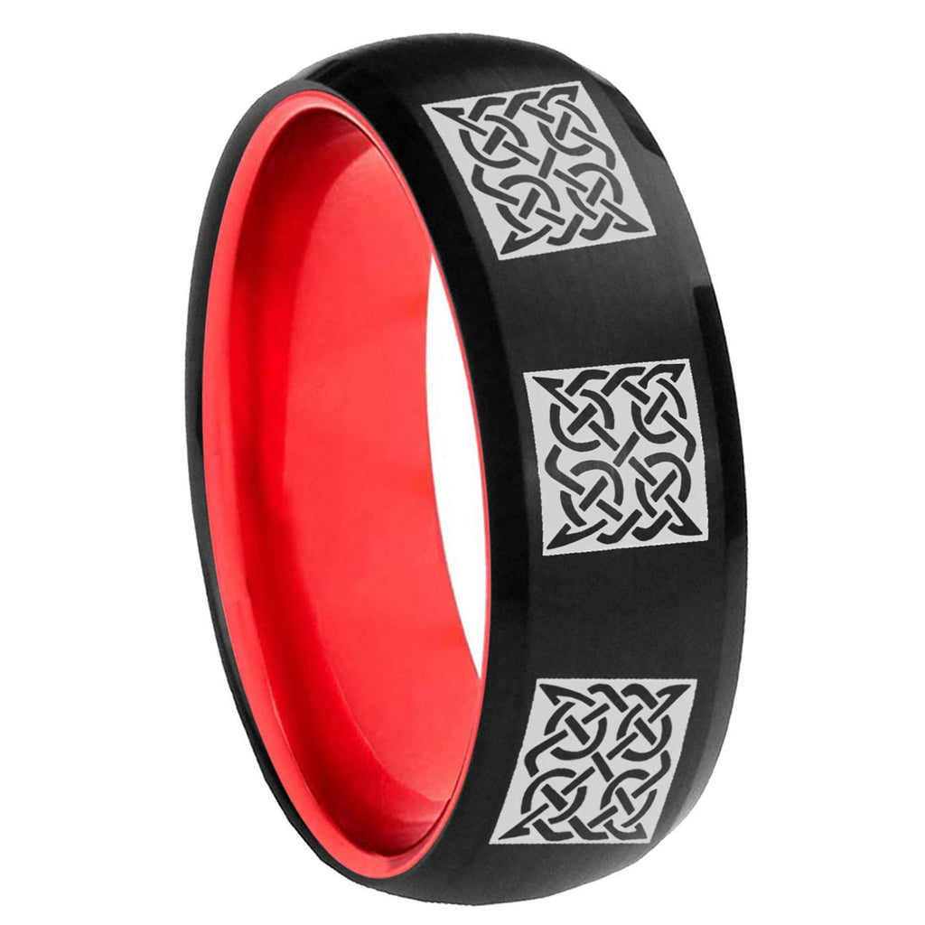 8mm Multiple Celtic Dome Black And Red Tungsten Promise Ring