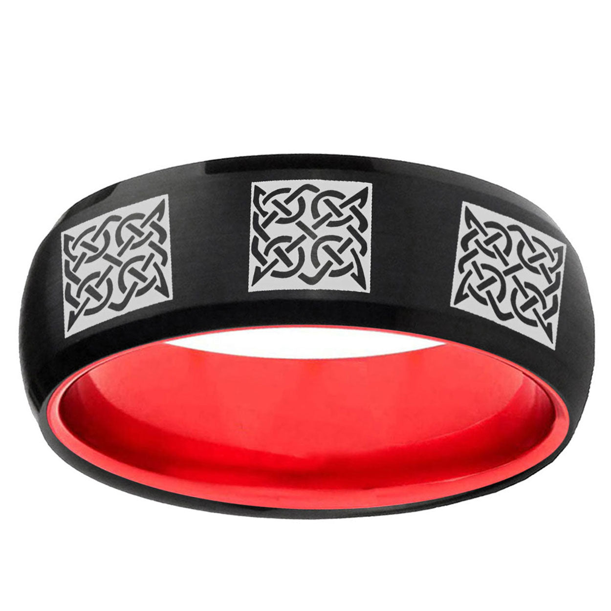 Multiple Celtic Dome Black And Red Tungsten Promise Ring